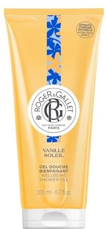 Roger&Gallet – Gel de Ducha Perfumado Vanille Soleil – Notas de Vainilla, Jazmín, Ylang-ylang y Haba Tonka – Enriquecido con Aloe Vera – Espuma Cremosa e Hidratante – Vegano