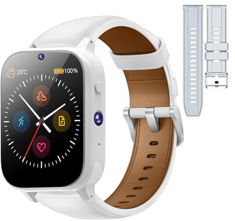 Montre intelligente 4G LTE Bluetooth pour homme et femme - Double appareil photo - 8 MP + 5 MP - En céramique - Avec fente pour carte SIM - Prise en charge de tous les réseaux - Moniteur de fréquence