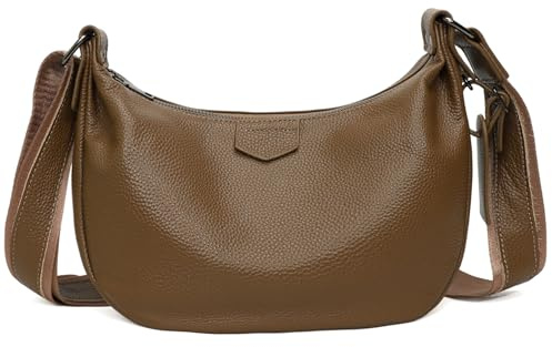 Micmores Bolso Bandolera de Cuero Auténtico para Mujer Tamaño Mediano - Bolso Cruzado con Correa Ajustable - Bolso de Hombro Media Luna para Trabajo, Viajes y Uso Diario