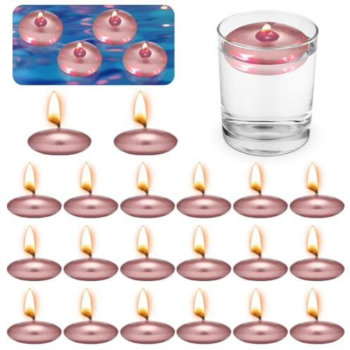 Candele galleggianti galleggiante in oro rosa metallizzato, 20 pezzi candela, dorate, non profumate, per piscina di nozze, vasca da bagno di San