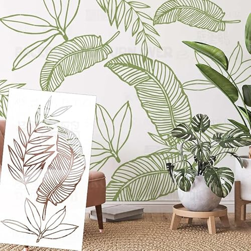 Stencil lineari da 78 cm con foglie di palma tropicale per pareti, modelli da dipingere sulla parete, decorazione per pittura, artigianato, grande, S582