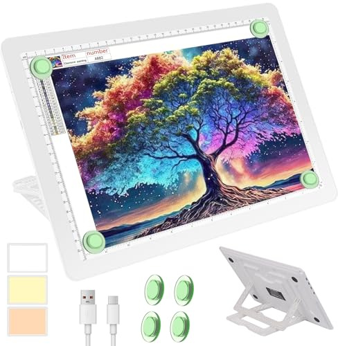 Phylosal A4 Leuchttisch mit Ständer, Wiederaufladbares Magnetische Leuchtplatte mit Seitentaste, Superhelle Tracking Leuchtkasten für Zeichnen, Light Pad für Diamond Painting, Skizzieren White