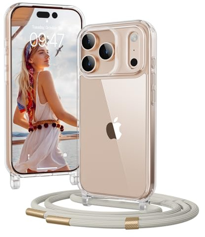 OLEPHY Handykette für iPhone 17 Pro Max Hülle mit Band, Beige