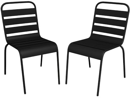 Vente-unique - Lot de 2 chaises de Jardin empilables en métal - Noir - MIRMANDE de MYLIA