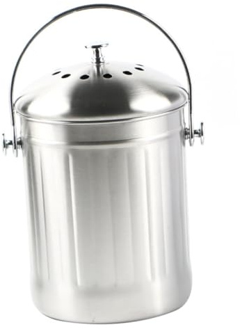 ROMISBABA Cubo Compost Acero Inoxidable con Tapa y Asa Portátil Cubo Basura Cocina Multiuso Contenedor Reciclaje Compacto para Hogar y Exterior