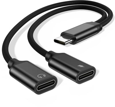 USB C Splitter 1 zu 2,USBC Verteiler Doppelstecker, USB-C Kopfhörer Adapter und Laden für iPhone 17/16/15 /Plus/Pro/Pro Max/iPad/Air/Mini,Samsung S25/S24 S23/S22/S21/S20 Ultra,Google,Laptop usw