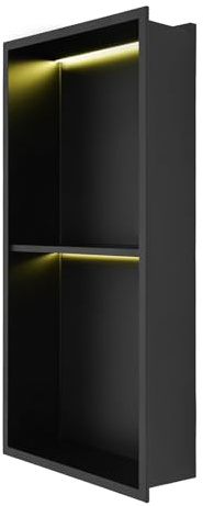 Duschnische Edelstahl Wandnische Nische für Badezimmer Dusche RGB Beleuchtung Einbau Regal Ablage mit Fernbedienung 2 Ebenen (Schwarz, 12x24 Zoll)