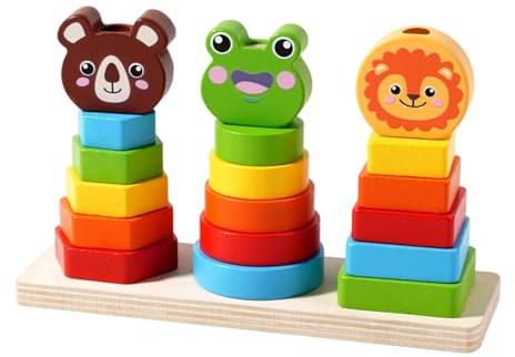 Oshhni Jeu d'empilage en Bois pour toutpetits : découverte des Formes, Blocs de Construction éducatifs en Bois pour garçons et Filles.