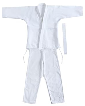 QUXVUIS Judo Gi, Jiu Jitsu Anzug, Karate Anzug, atmungsaktiver Baumwoll Sparringsanzug für Schüler, Leichter Performance Baumwoll Kampfsport Karate Gi, Weiß, 155 cm