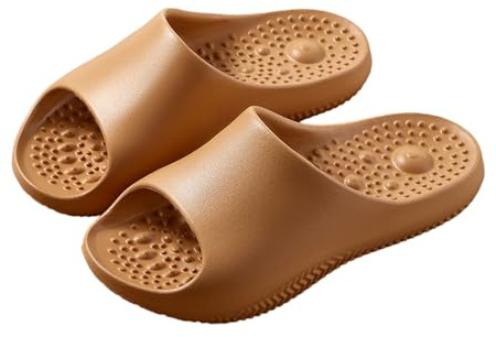 Badtofflor med massageknoppar damer, molnskor, halkfria, supermjuka badtofflor, mjuk sula, tjock skum, badsandaletter, ultralätta pantoletter, platta för kvinnor och män, badskor, BRUN, 44 EU