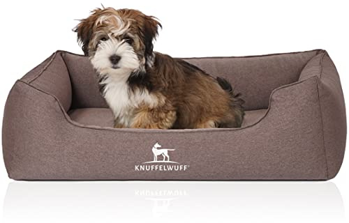 Knuffelord ortopedisk hundsäng Leano i velour med handvävkaraktär S 70 x 50 cm brun – avtagbart överdrag – tvättbart – för stora, medelstora och små hundar