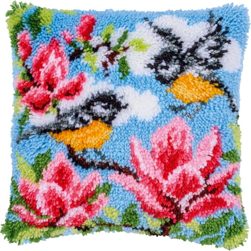 VERVACO Knüpfkissen Set Deko Kissenbezug Knüpfset für Anfänger MÜTZEN Basteln Erwachsene Kreativ DIY Handarbeit Set Kissen zum Selber Knüpfe 40 x 40 cm Latch Hook Kit Knüpfhaken Set Kissen