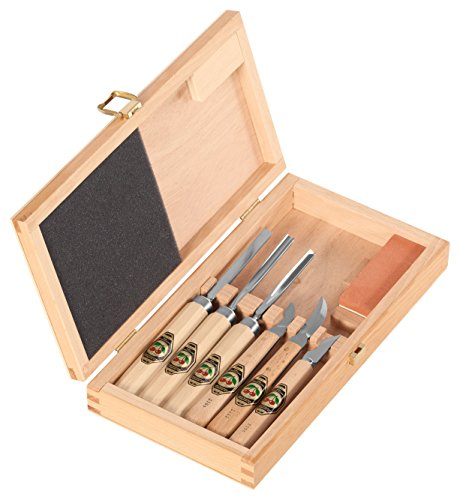 Kirschen 3437000 Carving Tool Set in Wooden Box, Beige/Silver, 7-Piece