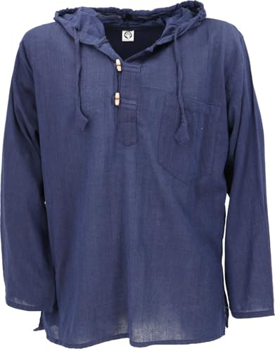 GURU SHOP Nepal skjorta, Goa hippie-tröja, yogabyxor, slip-tröja med huva, herr, blå, XL