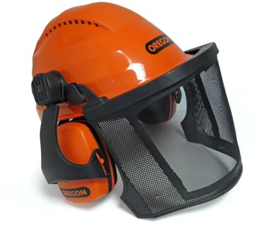 Oregon Waipoua Professioneller Kettensägen-Sicherheitshelm mit Gehörschutzmanschette und Netzvisier, Schlagfeste, Bequeme Schutzhelm-Sicherheitsausrüstung (562413), Einheitsgröße, Orange