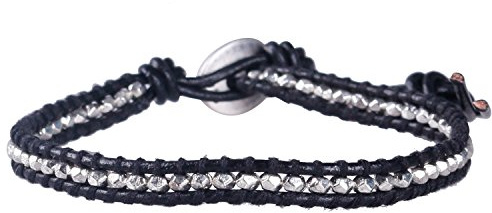 KELITCH Türkis Perlen Wrap Armband Natürliche Leder Einstellbare Armbänder Kristall Perlen Strang Armbänder (Schwarz F)