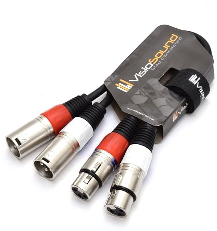 2x Male to 2x Female XLR Balanced Microphone Cable Twin Lead (Black, 0.5m) | Noiseless OFC Balanced Microphone, Signal, Audio, Patch Cable / 5 Colours