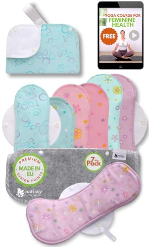Öko Stoffbinden waschbar aus Bio Baumwolle für jeden Periodenfluss (Größe S+M+L+XL, 7er-Pack); lange & kleine mehrweg Binden Damen, Mädchen MADE IN EU; waschbar bei hoher T°; für bequeme Periodentage