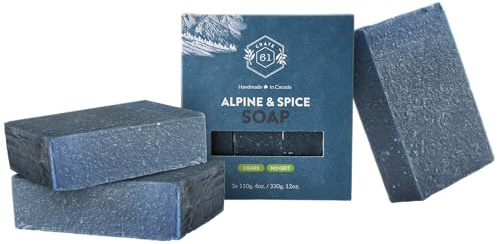 Crate 61 Organics, Handmade in Canada, Plant Based Cold Process Natural Bar Soap For Face And Body, With Premium Essential Oils, For Men And Women 3 Pack (Alpine & Spice)