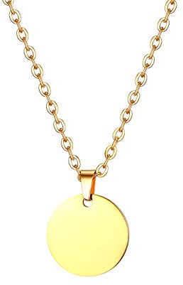 JewelryWe Damen Halskette mit Gravur Edelstahl Personalisiert Zweireihige Kette mit Rund Kreis Anhänger Multi Layer Rolo-Kette Muttertagsgeschenk