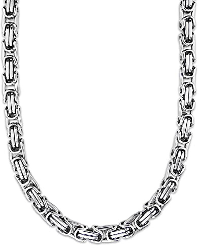 König Design 9 mm Königskette Armband Herrenkette Männer Kette Halskette Panzerkette, 65 cm Silber Edelstahl Ketten