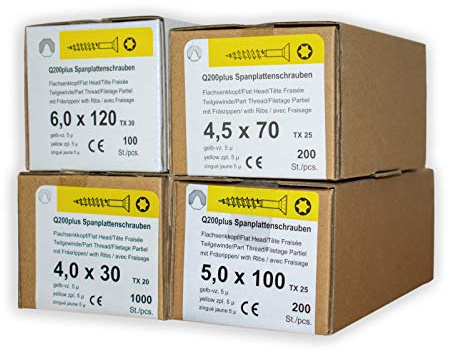 Spanplattenschrauben Sortiment REISSER 18742 Set Q200 plus Torx 1500 Stück Holzschrauben
