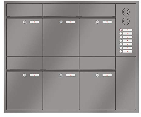 RENZ/Plan / 6er Unterputz-Briefkastenanlage Einbau-Briefkasten mit Sprechfeld/RAL-Farbe 9007 Volumen 21 L/Dein-Briefkasten.de