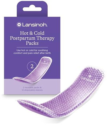 Lansinoh Hot and Cold Postpartum Pads – Reusable Perineal Ice Packs for Postpartum Recovery, Labor & Delivery Essentials, 2 Count