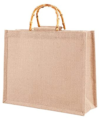 WINBST Borsa per la spesa portatile, riutilizzabile, con manico in bambù artistico da donna, con pellicola in polietilene, vintage, impermeabile, fai da te, con manici ad anello
