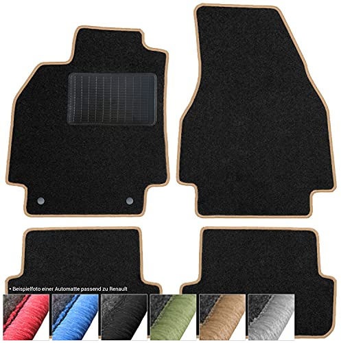 moto-MOLTICO Fußmatten Auto - Velours Autoteppiche | passend für Renault Captur (2014-2019) - 4-teiliges Set - Schwarze Automatten mit Beigen Ziernähten