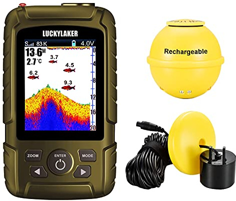 LUCKYLAKER Boat Transducer Fish Finders Sonar Wireless Handheld Depth Finder Kayak Waterproof Display Fish Finders Sensor Wired Ice Fishing