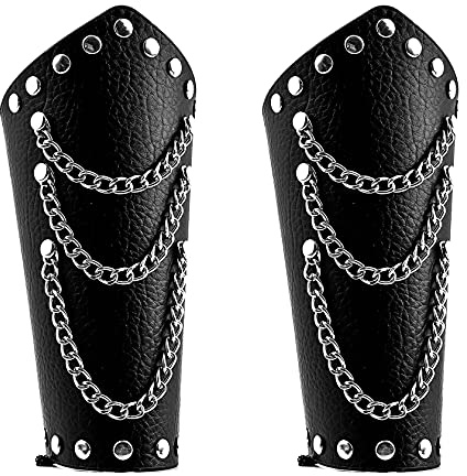 Milakoo Läderarmskydd med snörning bågskydd med nitkedja arm rustning manschett, 18.5 centimeters, Konstläder