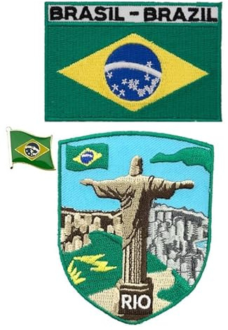 A-ONE Aufnäher mit Rio de Janeiro-Stickerei, Brasilien-Flagge, Aufnäher und Anstecknadel, für den Außenbereich, Vintage-Patch, zum Aufnähen auf Jeans, Jacken, Hemden, Reise-Souvenir Nr. 409B