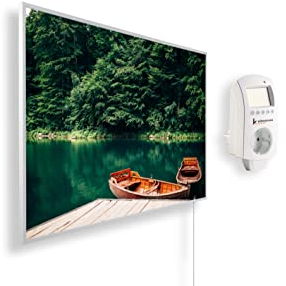 Könighaus Calefactor por Infrarrojos con Cuadro, 300 Vatios + Termostato Inteligente y Aplicación Könighaus - Estufa de Pared de Bajo Consumo - TÜV SÜD - Marco Blanco (04. Barco y mar)