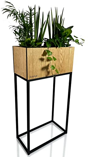 FLEXISTYLE Pflanzenständer LOFT FIORINO Metall Eiche Holz Blumenständer Schwarz Blumentopf mit Beinen Hohe Blumentöpfe Loft Style viele Dimensionen Made in EU… (Eiche 4080)