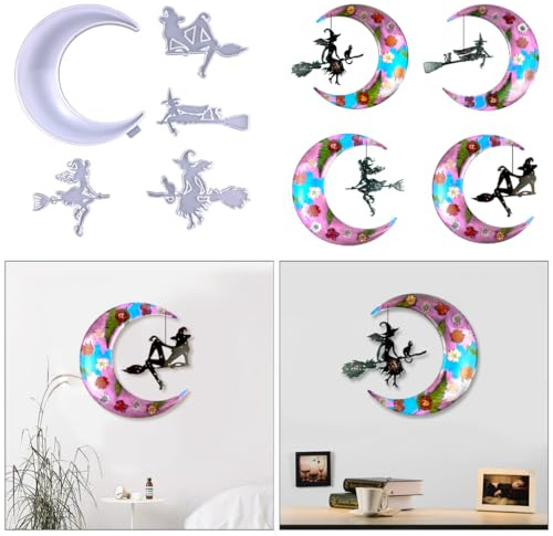 DeryArcle 5 Stück Halbmond Harz Formen, Silikonform Epoxidharz Hexe, Gießformen Anhänger Halloween Moon Resin Mold Für DIY Tisch Wand Heim Dekoration Handwerk Geschenk