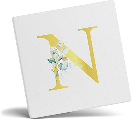 Taza de café con letra N personalizada, regalo personalizado, letra impresa con efecto dorado, no metálica, taza de café de cerámica para hombres o mujeres, taza extra grande y gigante, posavasos