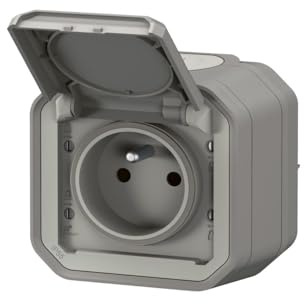 Steckdose 2P+T Legrand Wasserdicht Plexo Grau 16A 250V ~ IP55 IK08 Lieferung komplett für Aufputzbefestigung