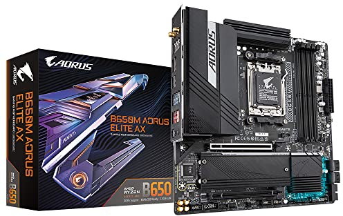 GIGABYTE B650M AORUS Elite AX Mainboard - AMD Ryzen 9000er-Serie, 12+2+1 Phasen VRM, bis zu 8000 MHz DDR5 (OC), 1xPCIe 5.0 + 1xPCIe 4.0 M.2, 2,5 GbE LAN, WiFi 6E, USB 3.2 Gen 2
