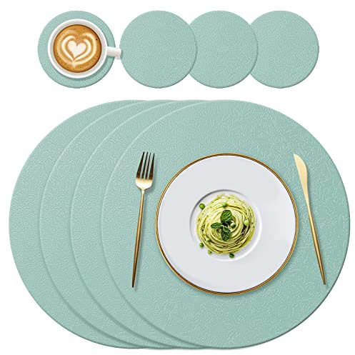 YUNJUER Runde Silikon-Tischsets, Hellgrün, 4er-Set | Hitzebeständig 110°C rutschfest und waschbar Platzsets für Hotel, Restaurant, Küche, Glas, Holz, Marmor Esstisch