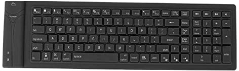 Teclado de Silicona Inalámbrico Bluetooth, Teclado de Silicona Plegable, Teclado Enrollable Impermeable Suave con Cable USB para PC, Portátil, Portátil, 108 Teclas, Escritura (Negro)