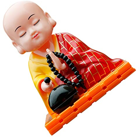 NUOBESTY Solar Powered Shaking Head Monk Figurine Buddha Statue Car Dashboard Decoration Small Bobblehead Ornament for Home and Office