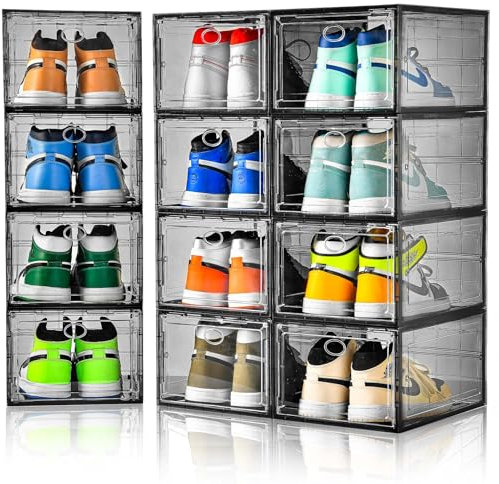 Amllas stapelbare Schuhboxen, verbesserte stabile Schuhaufbewahrungsboxen mit transparenter magnetischer Klappe, multifunktionale Sneaker-Aufbewahrung, Schuhkarton-Organizer, passend für bis zu
