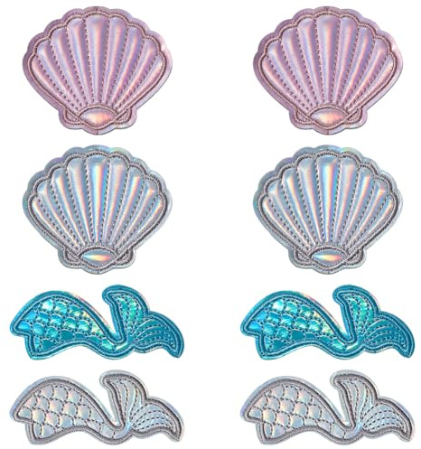 FINGERINSPIRE 8 Stück Muschel Fisch Cartoon Patch Im 4 Stil Stoff Nähflicken Maschinenstickerei Strand Muschel Fisch Schwanz Applikation Für DIY Bastelprojekte 58x67 mm Und 34x78 mm