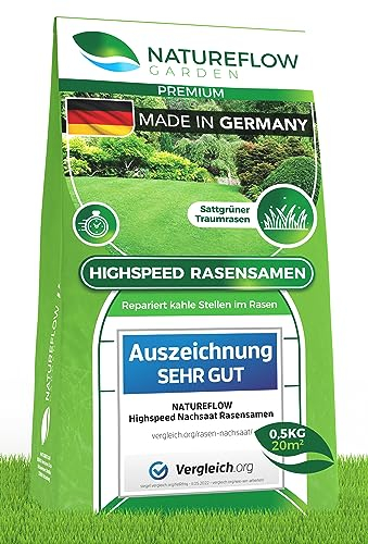Rasensamen schnellkeimend Herbst 0,5kg 20qm - TEST SEHR GUT - Schnell wachsende Rasen Nachsaat Made in Germany - Premium Grassamen schnellkeimend - Rasensaat für sattgrünen Traumrasen