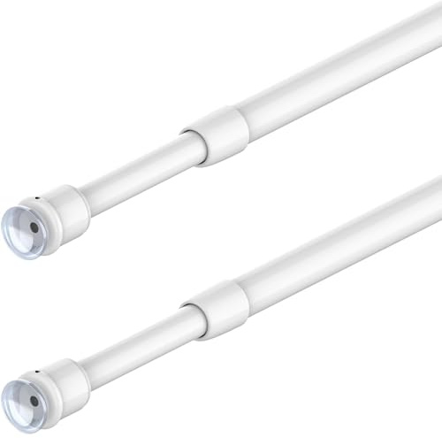 2 Stücks Gardinenstange ohne Bohren Klemmgardinenstange Vorhangstange ohne Vohren mit Saugnäpfen und Schrauben Vorhänge, Schränke, Bistro, kleines Fenster, Bücherregal(60-80cm, Weiß)