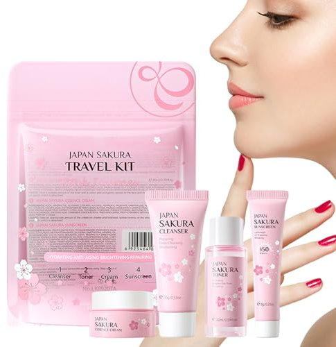 Kit de cuidado de la piel | Kit de 4 piezas hidratante para mujer, herramienta de cuidado facial con extracto de flor de cerezo, regalos para Navidad, San Valentín y cumpleaños