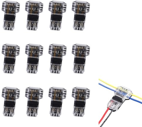 Mavelovs T Tap Wire Connectors for 16-18 AWG, Self-stripping Wire Connectors 3 Way 2 Pins, Quick Wire Splice Connectors, Solderless Low Voltage and High Voltage Wire Connectors 12 Pack
