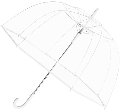 The Weather Station Adult Clear Bubble Rain Umbrella with Dome Canopy and Lightweight Wind and Rain Protection