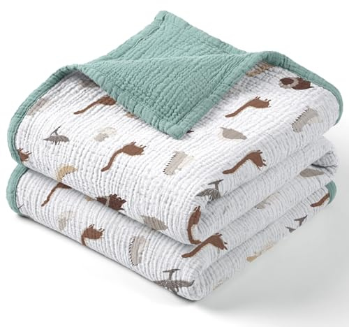 lulumoon Musselin-Babydecke – Baumwoll-Steppdecken für Kleinkinder – wendbare Kinderbettdecke für Babys, Jungen und Mädchen, 120 x 120 cm (Dschungel)